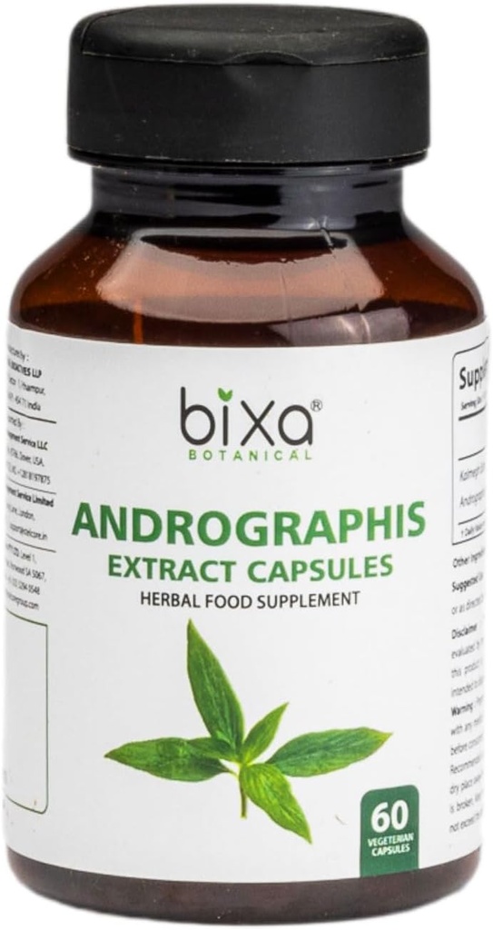 bixa BOTANIAL Ayurvedic Natural Herbal Supplement Andrographs (Kalmegh) Extract 20% Andrographolide Б124; Natural Lever Tonic Б124; for Sund Immunitet (450mg) Veg Kapsler 60 Count (pakke med 1)