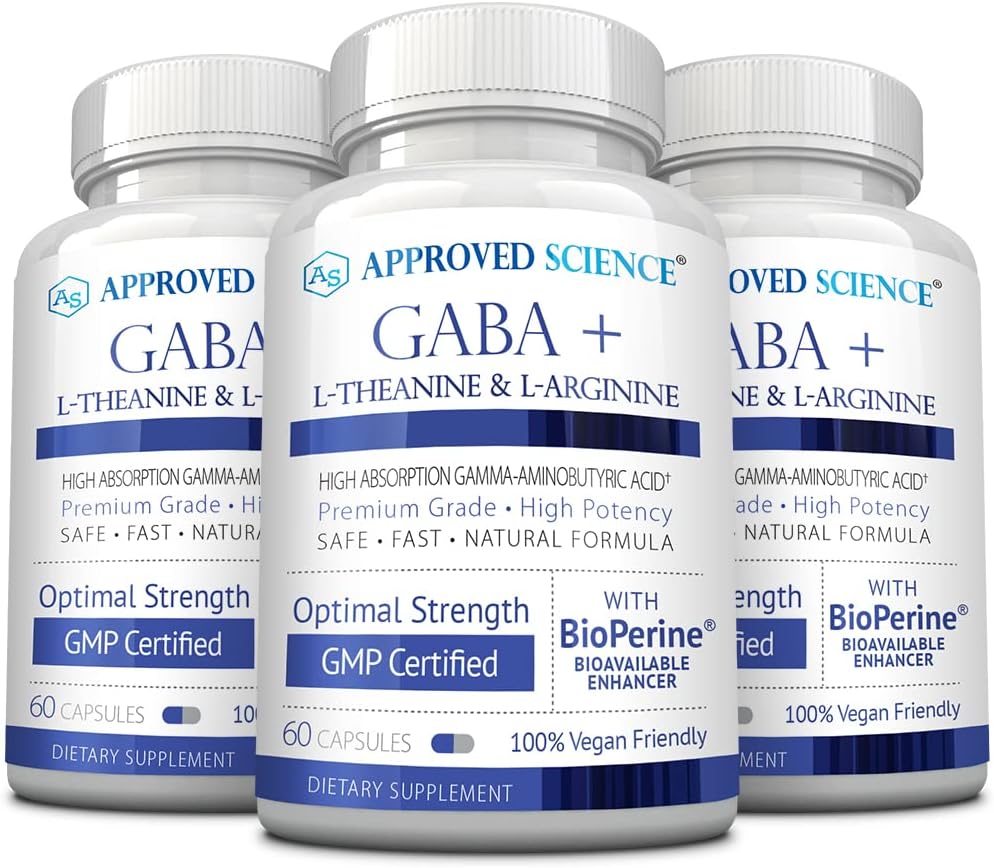 Godkendte Science GABA + - fremme ro, forbedre søvn, Boost Mood - GABA, L-Theanin, L-Arginin, B6-vitamin, BioPerine - høj absorption - 180 kapsler - Vegan
