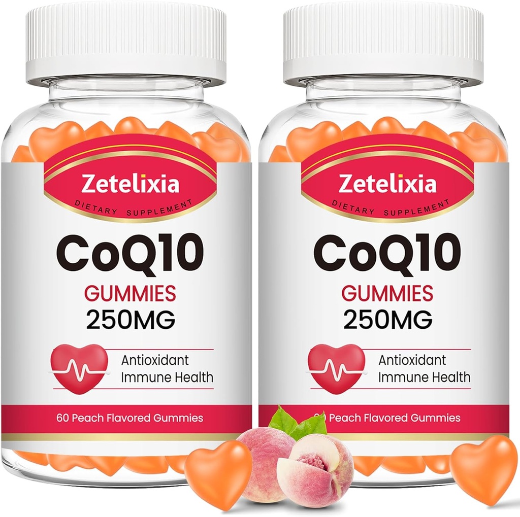 2 Pack CoQ10 Gummies, 5X bedre Absorption Coenzym Q10 for cellulær energi og antioxidant Support, 120 Peach Gummies