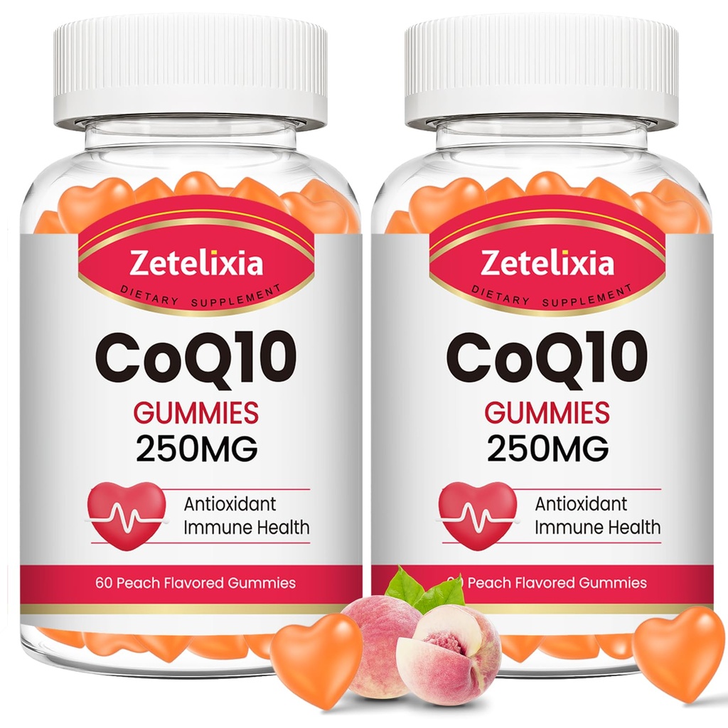 2 Pack CoQ10 Gummies, 5X bedre Absorption Coenzym Q10 for cellulær energi og antioxidant Support, 120 Peach Gummies