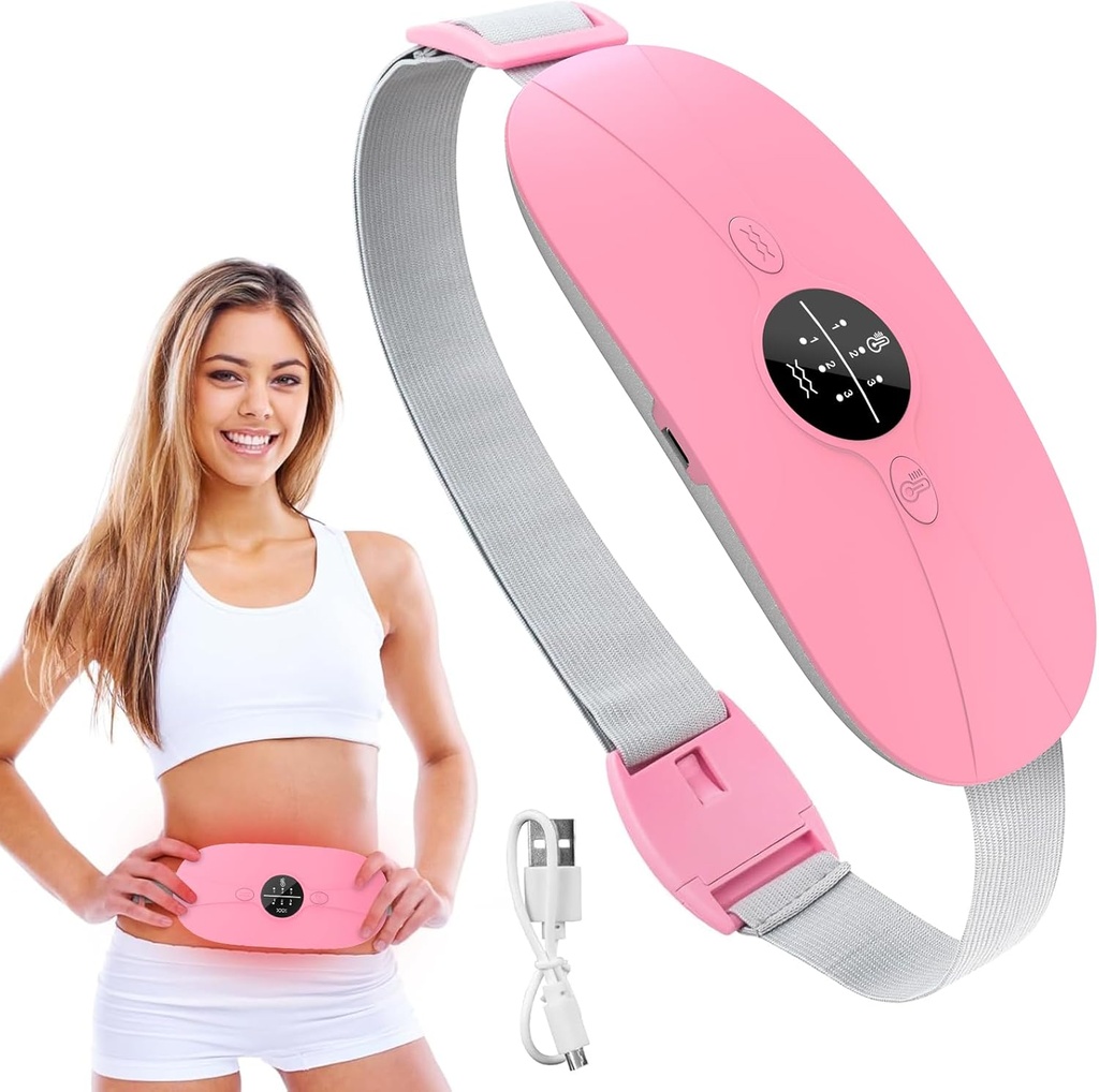 Opvarmning Pad for Periode Crampe, 3 Varmeniveauer og 3 Massage Modes, Bærbar opvarmning Pad for menstruelle Cramp Relief, Elektriske varmelegemer for hende, Cordless Back Belly Heated Belt for kvinder og pige