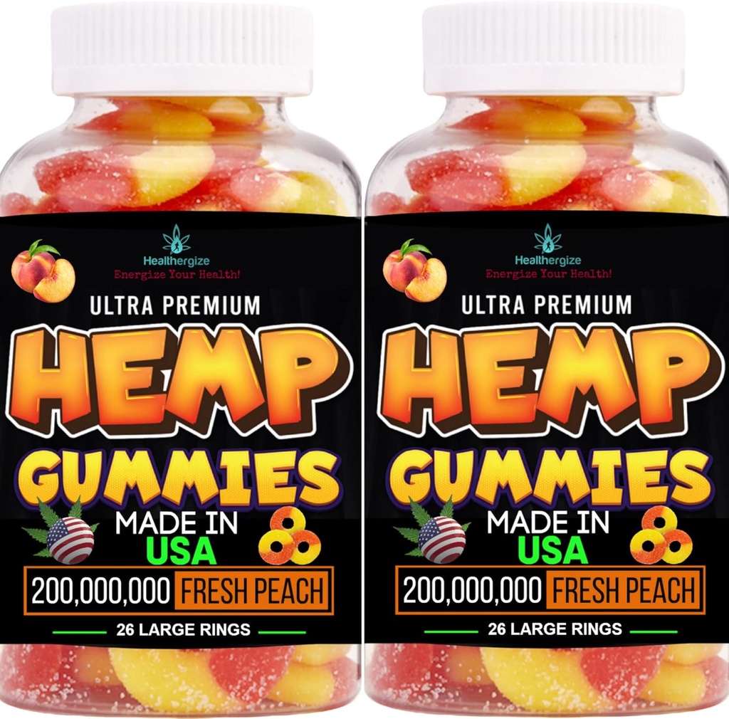 2Pack Hamp Gummies- Premium Hamp Oil Peach Ring Gummy Bears- Aches, Back- Gomitas para Dormir- Peace and Relaxation- Made in USA
