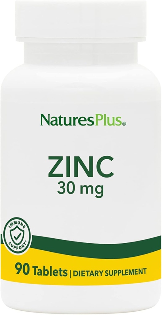 NaturesPlus Zinktabletter - 30 mg, 90 Vegetariske tabletter - Immunsystemet supplement til cellulær vækst og reparation - fremmer sund fordøjelse, Metabolisme & Vision - Gluten- Free - 90 Servering