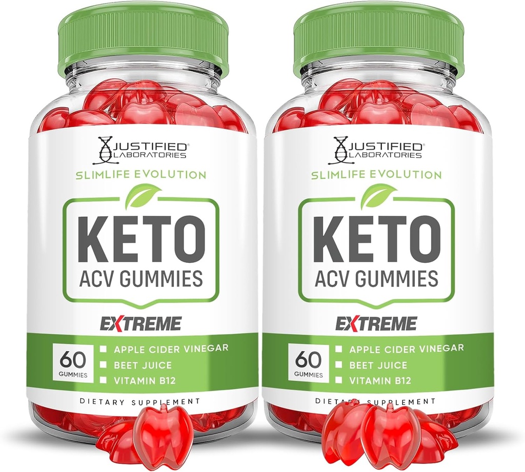 (2 Pack) Slimlife Evolution Keto ACV Gummies Extreme 2000MG Slim Life Evolution Keto Gummies Slimlife Keto Gummies Cider Vinegar Formuleret med Pomegranat Beet Juice Powder B12 120 Gummies