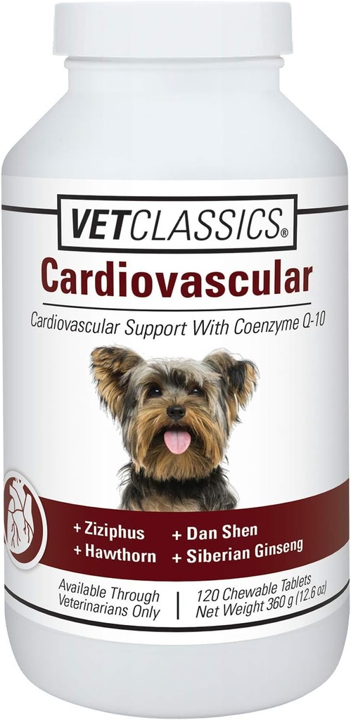 Vet Classics Cardiovascular Support with Coenzyme Q-10 for Dogs, Supports Cardiovascular System with Ziziphus, Dan Shen, Hawthorn, & Siberian Ginseng, 120 Chewable Tablets