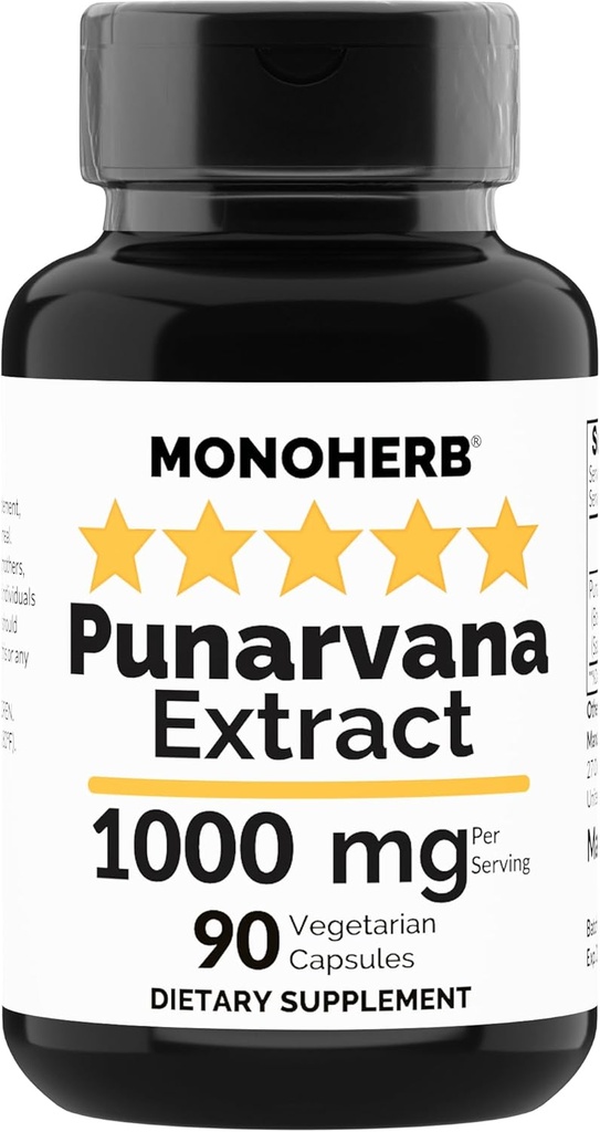 MONOHERB Punarvana 1000 mg - 90 Vegetariske kapsler - Ayurvedic Punarnava Supplement - Boerhavia Diffusa