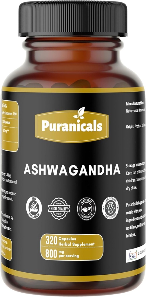 Ashwagandha Premium 320 Capsules Non GMO and Gluten Free against 124; Urtetilskud 124; 800 mg per servering