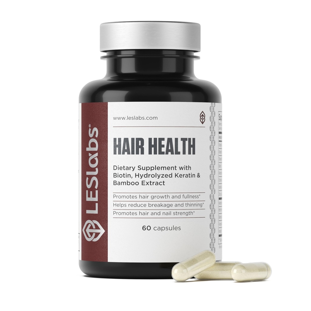 LES Labs hårsundhed - hårvækst og negle supplement, forbedret tykkelse, styrke & fuldhed - Keratin, biotin, græskar frø & MSM - 60 kapsler