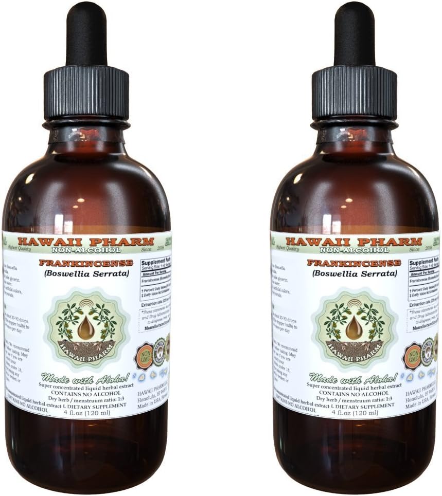 Frankincense Alkohol- Free Liquid Extract, Frankincense (Boswellia Serrata) Tørret harpiks Glycerit Hawaii Pharm Natural Herbal Supplement 2x4 oz
