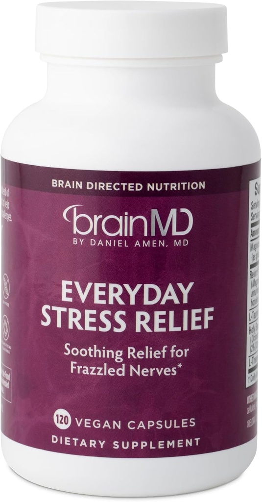 Dr. Amen BrainMD Everyday Stress Relief - 120 kapsler, pakke af 2 - fremmer afspænding & fokus - Non- Drowsy - Gluten Free - 60 Total Serveringer