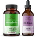 HERBAMAMA Mimosa Pudica og Milk Thistle Kit - Bundle of 1000 mg Mimosa Pudica Capsules & Milk Thistle Tincture 4 fl oz - Vegan, Non- GMO, Sugar & Alcohol- Free - 2 Pack