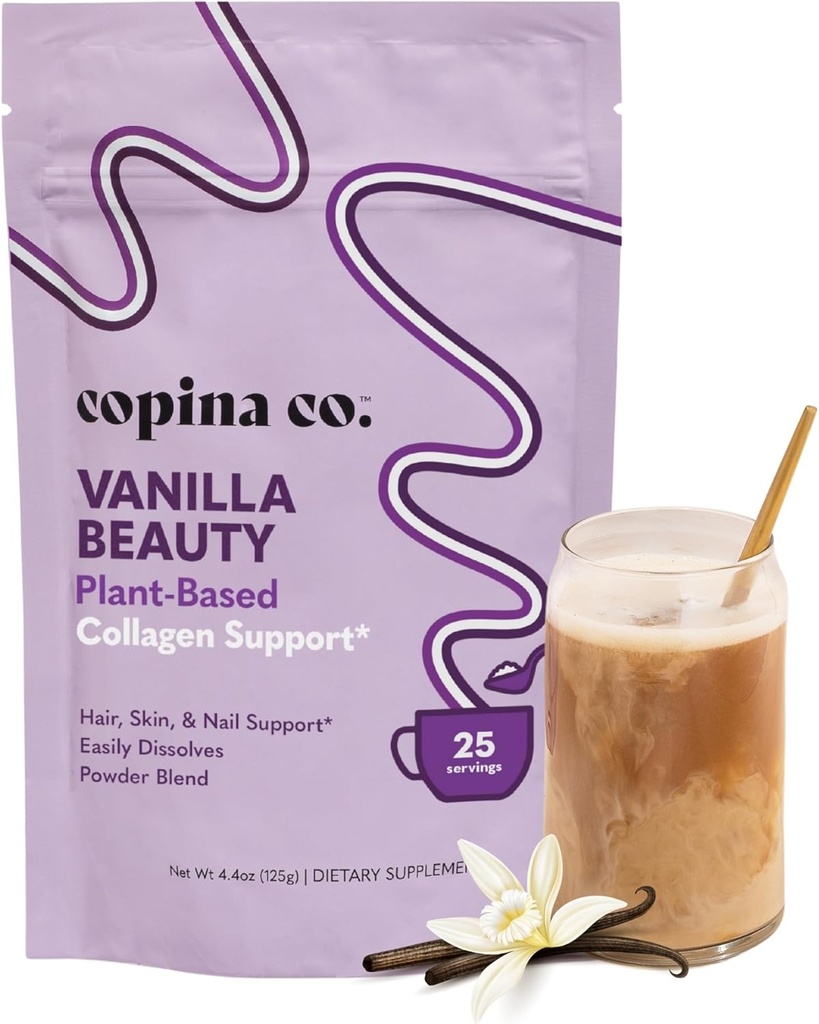 Copina Co. Vanilla Beauty Vegan Collagen Booster Creamer: Plant Based Collagen Support Smoothie Drink Vegan Creamy Blend Shup 124; Vanilla Flavor Shup 124; 1 Bag - 25 Serveringer pr Bag