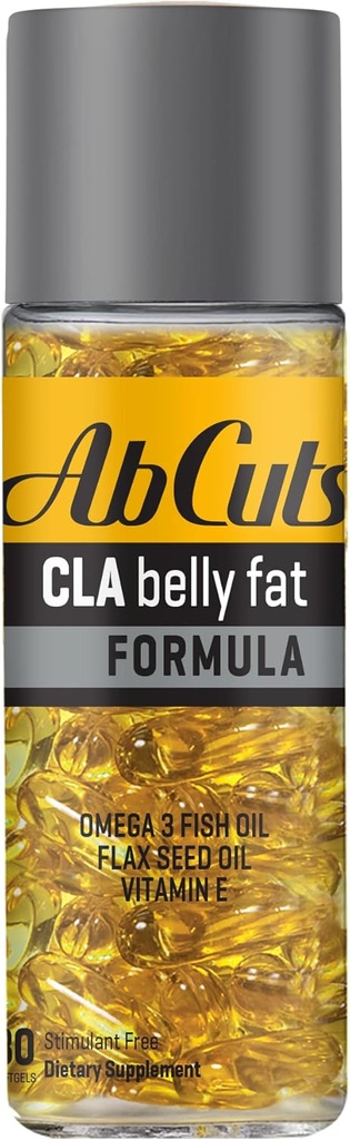 Ab Cuts CLA Belly Fat Formel - 80 Easy- to- Swallow Softels - Omega 3 Fish Oil, Flaxseed Oil and Vitamin E - Hjælper øge Antioxidant Supply og sund Kropskomposition
