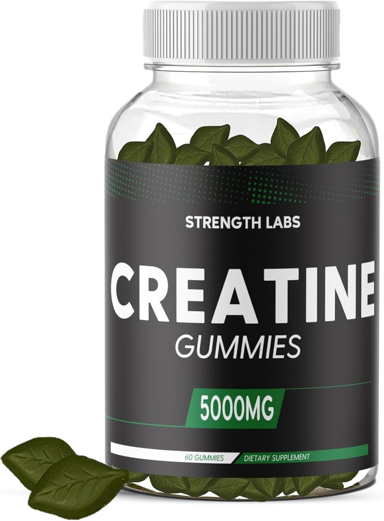 Sugar Free Creatine 5g for Men & Women - Chewable Creatine Monohydrate Gummies Build Size with L-Theanine & Vitamin B12 5000mg Bodybuilding Builder Strength Muscle - Pre-Workout Growth
