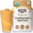 KOS Organic Plant Protein Powder, Chokolade Peanut Butter - Lækker Vegansk Protein Powder - Keto Friendly, Gluten Free, Dairy Free & Soy Free - 15 Servere