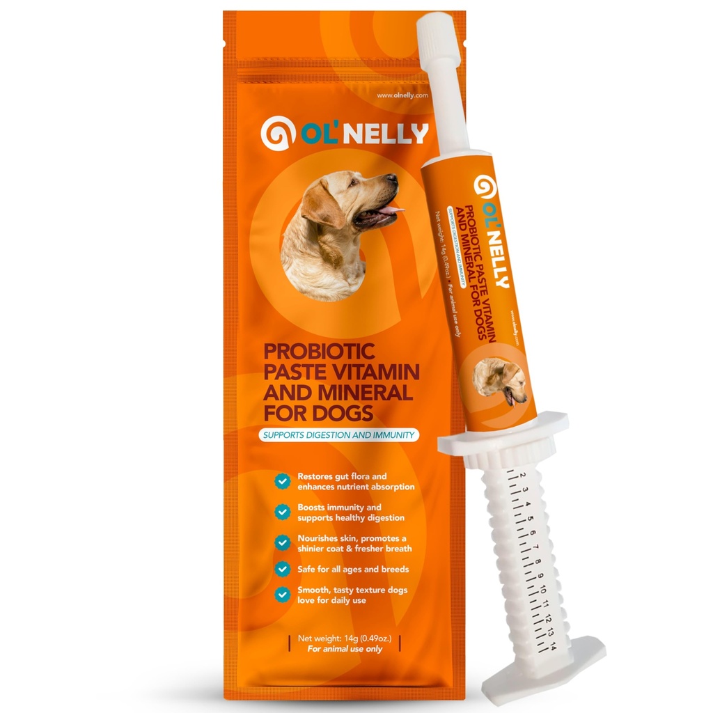 Prebiotic & Probiotic Dog Probiotic Paste, 6 Strops of Bacteria, 18 Bi CFU 's + Vitaminer, Mineral- Opgraderet formel for hurtig balance GI, Hunde Probiotic Paste (14 g)