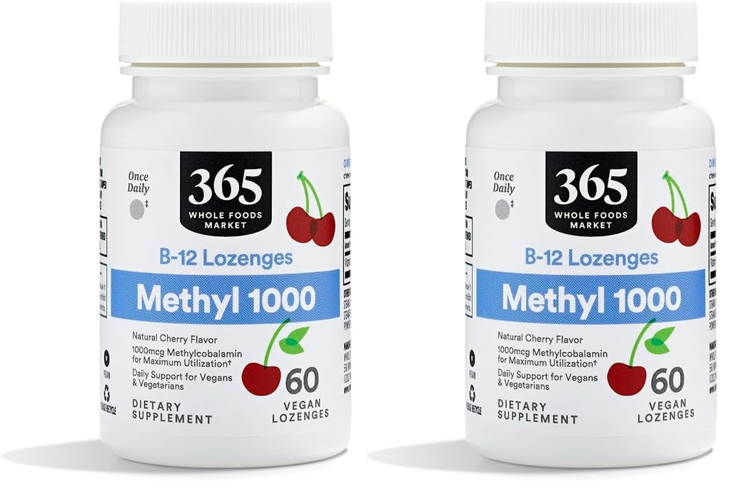Whole Foods Market, Methyl B- 12 Lozenges 1000mcg, Cherry Flavor, 60 ct (pakke med 2)
