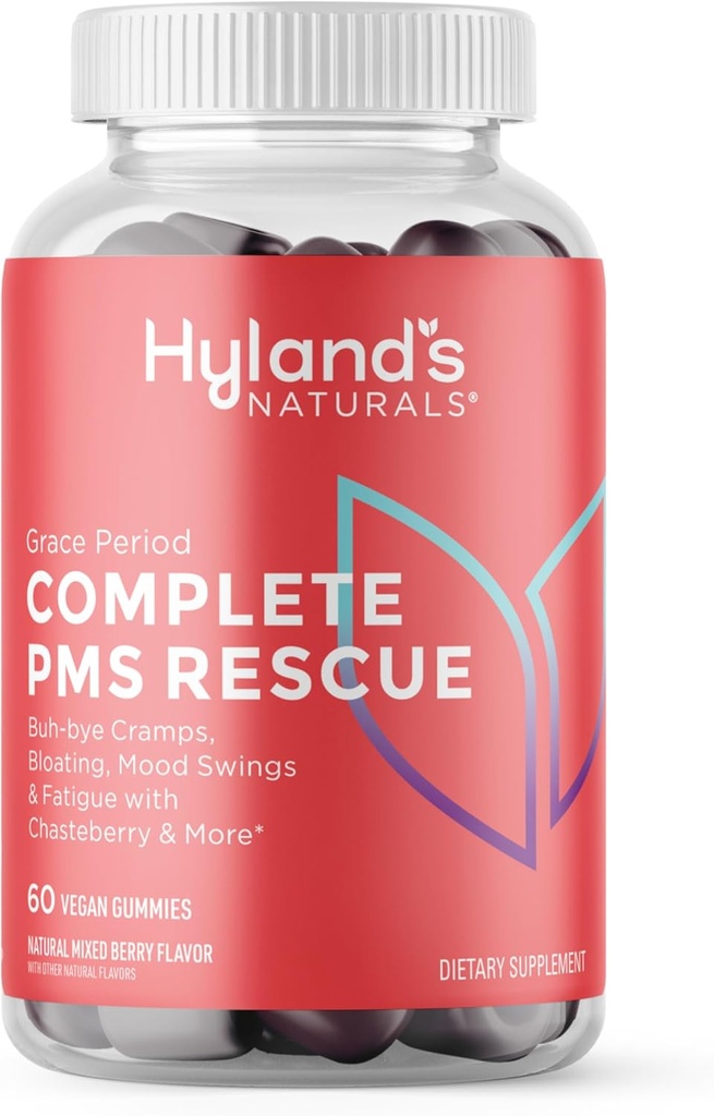 Hyland 's Grace Periode Komplet PMS Rescue, 60 Vegan Gummies med Chasteberry og Dong Quai til menstruation og B6 og B12 til dannelse af røde blodceller