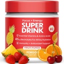 Forgge Sund energi drik pulver mix - ren koffein + B12, B6, C & D vitaminer - Sukker fri energi drikke pulver med elektrolyter, Aminosyrer, antioxidanter, Lions Mane - Vegan, Keto- Friendly - 30 SVG, Frugt Punch