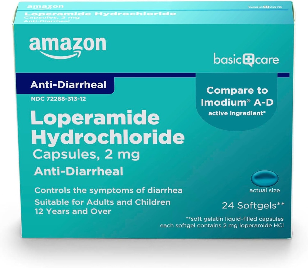   Basic Care Loperamide Hcl 2 Mg Softgels, Anti-Diarrheal, 24 Count (Pack of 1)