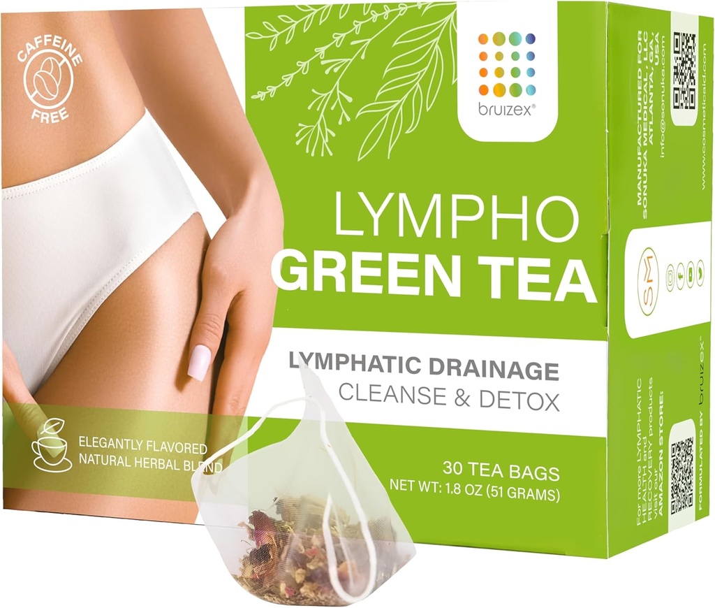 Bruizex Lymporous Green Tea, Lymporous Drainage Cleanse & Detox, Natural Herbal Blend for Lymporous System Health, Post Kirurgi Inddrivelse Liposuction, BBL, Tummy Tuck, Lipedema & Lymphedema, 30- Pack