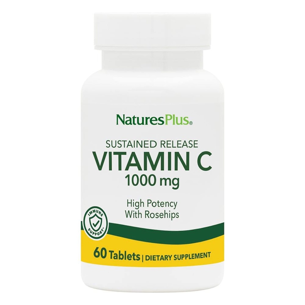 NaturePlus Vedvarende udgivelse 1000 mg C-vitamin - 60 tabletter - Med Rose Hips - Vegetarisk, Gluten Free - 60 Servering