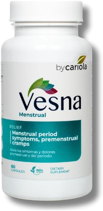 VESNA Menstruel Support Kapsler - Menstruel Cycle Support - Mood Support - Cramp & Bloating Relief - Komfort under menstruation periode - Black Cohosh - Devil 's Claw - Gurkemeje - 60 Caps