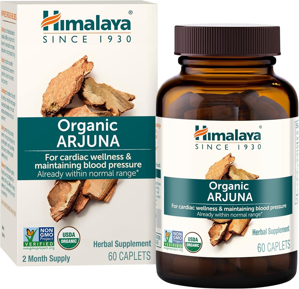 Himalaya Organic Arjuna, 60 Day Supply - Urte Supplement Support Heart Health and Normal Blood Pressure - USDA Organic, Vegan, Non- GMO, Gluten Free, 700 mg, 60 Caplets