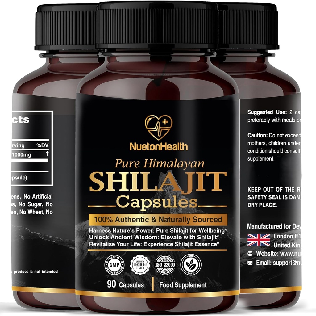 Himalayan Shilajit kapsler - 100% Pure & Natural 90 Vegan piller - Gold Grade Wellness, Energy & Vitality Supplement for mænd & kvinder - Grade A Shilajit Rich in Fulvic & Humic Acid
