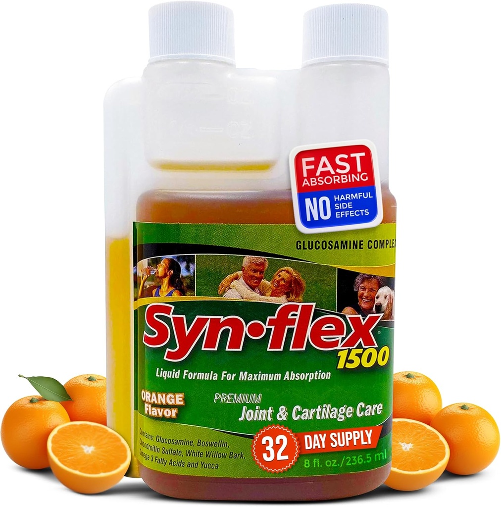1500mg Flydende Glucosamin & Chondroitin - Høj koncentration Fast- Absorbing Formel Orange Flavor Hjælper Støtte Joint & Cartiage Sundhed - med hvid Willow Bark, Mangan & Boswellin (32 dages forsyning)