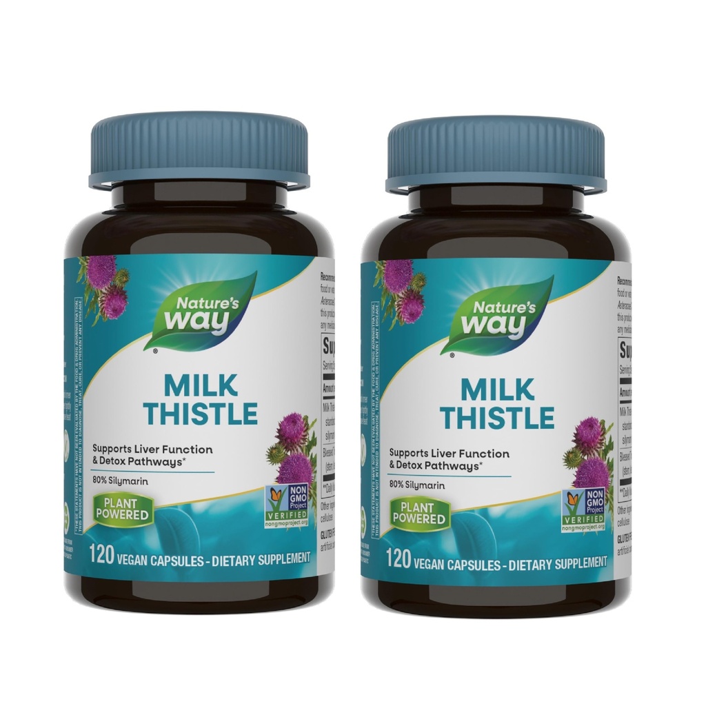 Nature 's Way Milk Thistle, Understøtter leverfunktionen og afgiftning Pathways *, 175 mg Milk Thistle Seed Extract Standardiseret til 80% Silymarin per Servering, 120 kapsler (Packaging May Vary) - 2 pakke