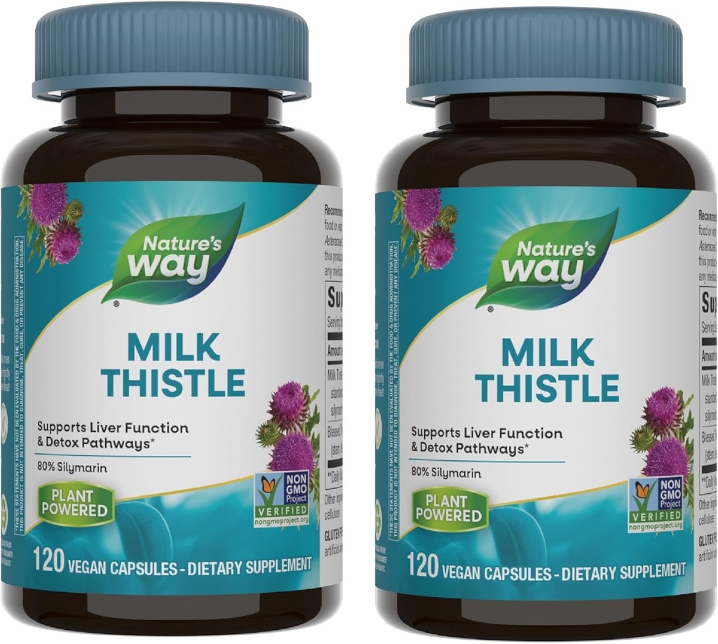 Nature's Way Milk Thistle, Supports Liver Function and Detoxification Pathways*, 175 mg Milk Thistle Seed Extract Standardized to 80% Silymarin per Serving, 120 Capsules (Packaging May Vary) - 2 Pack