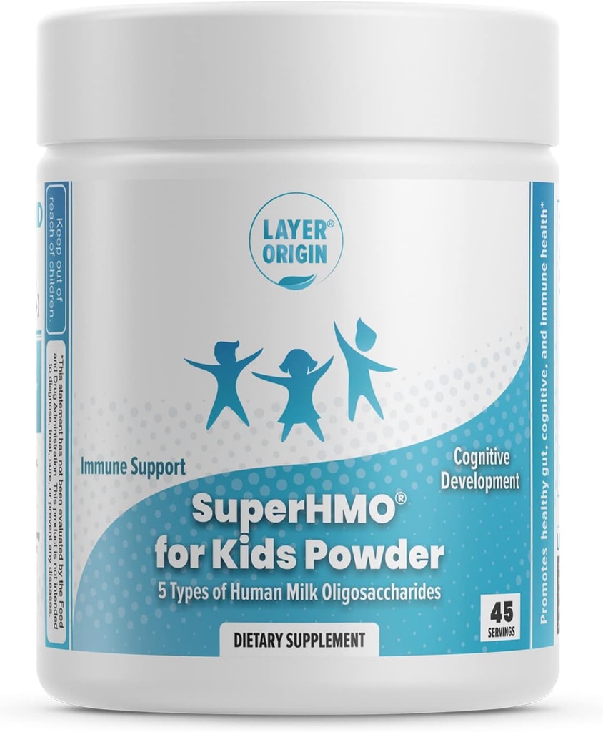 SuperHMO Prebiotic Mix for Kids - 5 HMOs for Gut, Digestion, and Cognitive Health, Powder, 45 Servings
