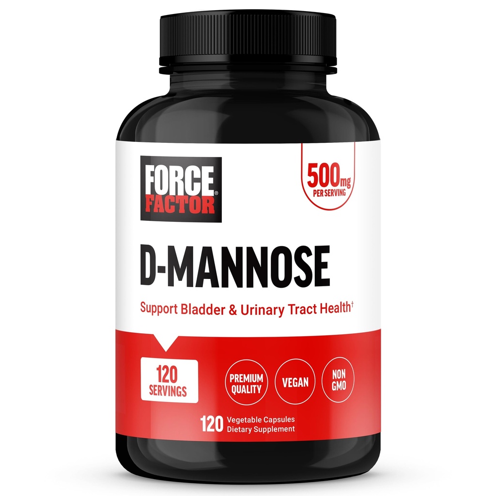 FORCE FACTOR D Mannose, D- Mannose 500mg supplement til støtte urinveje sundhed for kvinder og mænd, Bregen Control Kosttilskud, Premium kvalitet, Vegan, Non- GMO, 120 kapsler