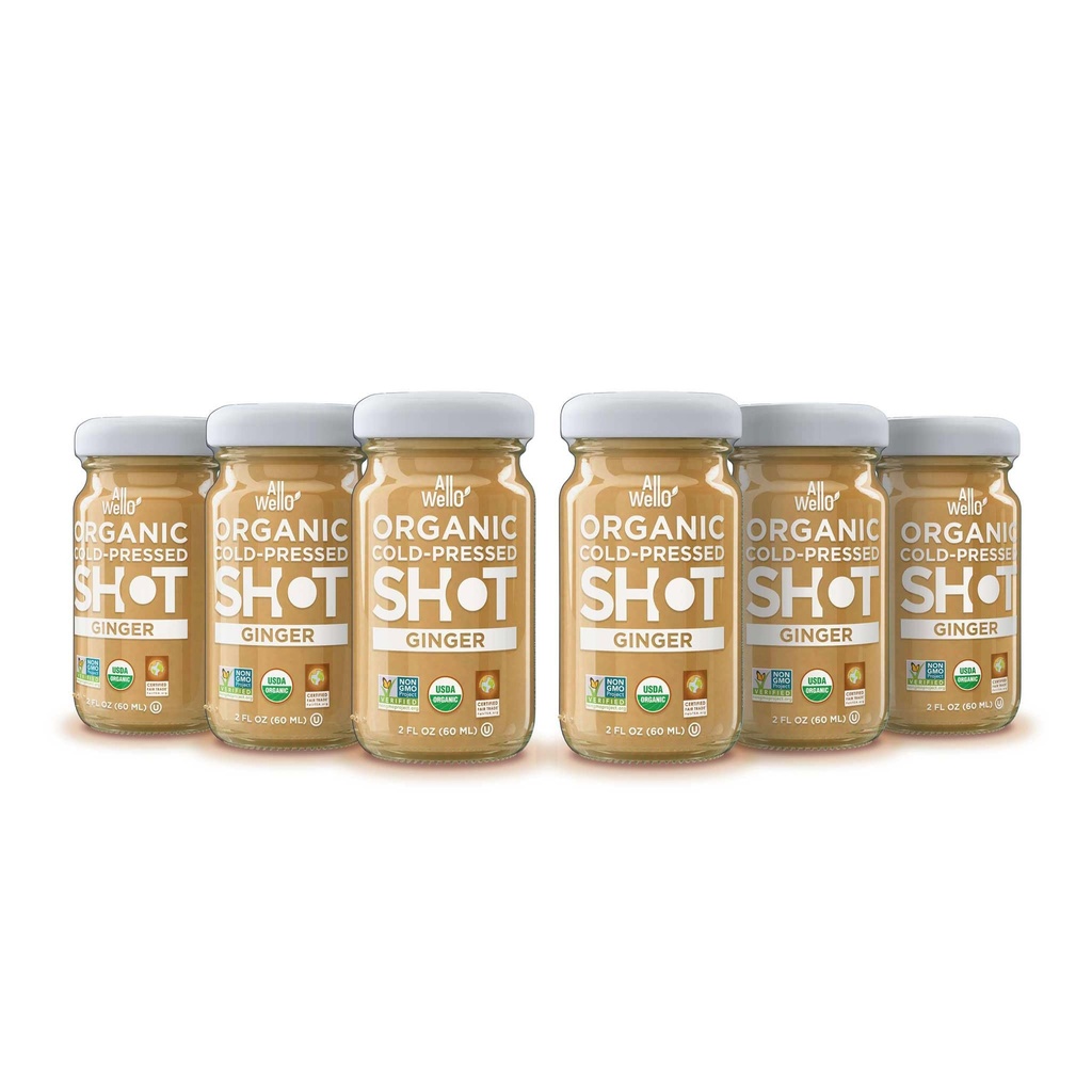 AllWellO Cold- Pressed Ginger Shot, 60 ml, USDA Organic Booster med Natural (6 Pack)