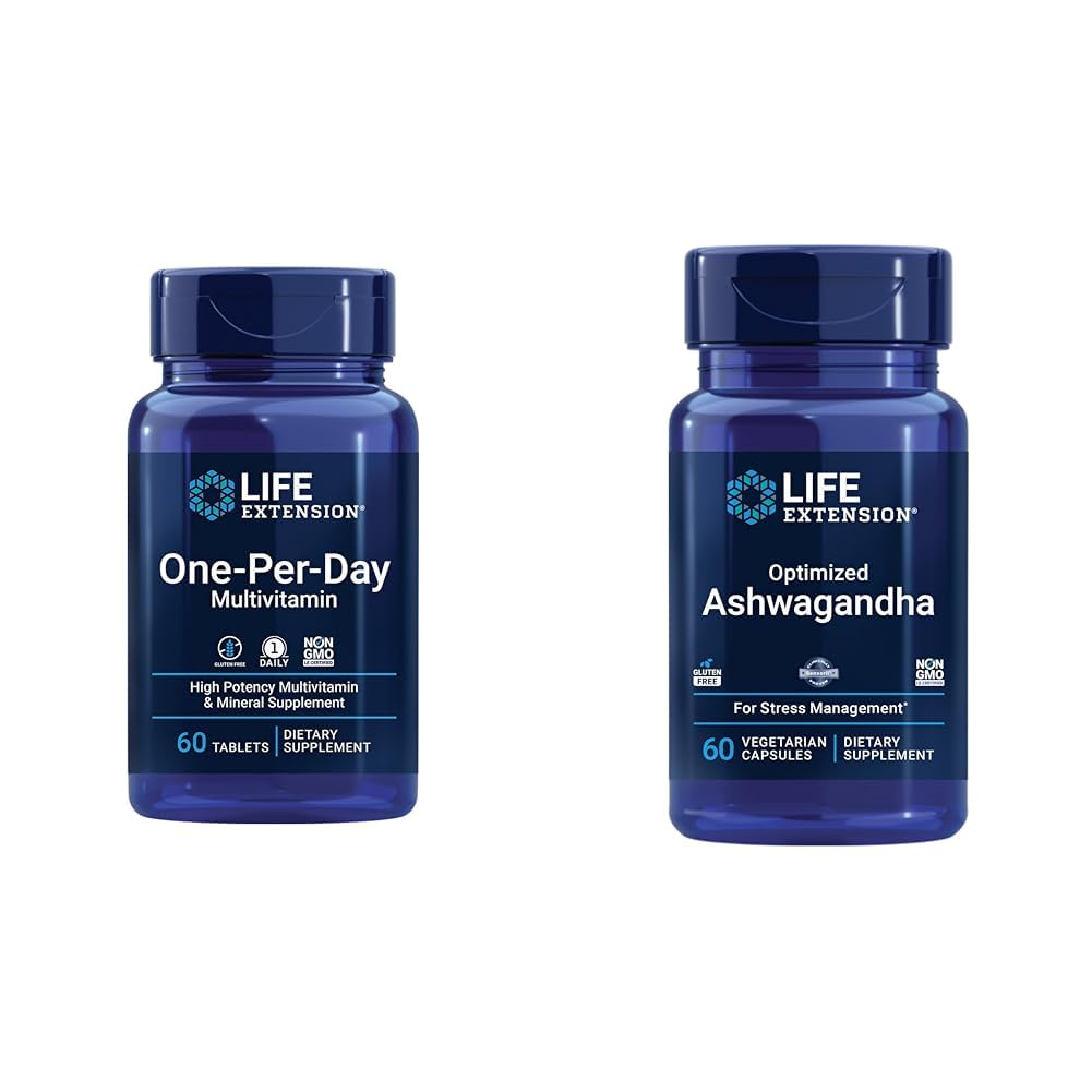 Life Extension One- Per- Day Multivitamin 60 tabletter og optimeret Ashwagandha 60 Kapsler Bundle