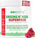 GOBIOTIX Super Green and Red Powder - Rød og grøn superfood - Probiotisk supplement - fordøjelige enzymer og root pulver - Organic Whole Foods Kosttilskud (Pom Raspberry, 1 Pack)