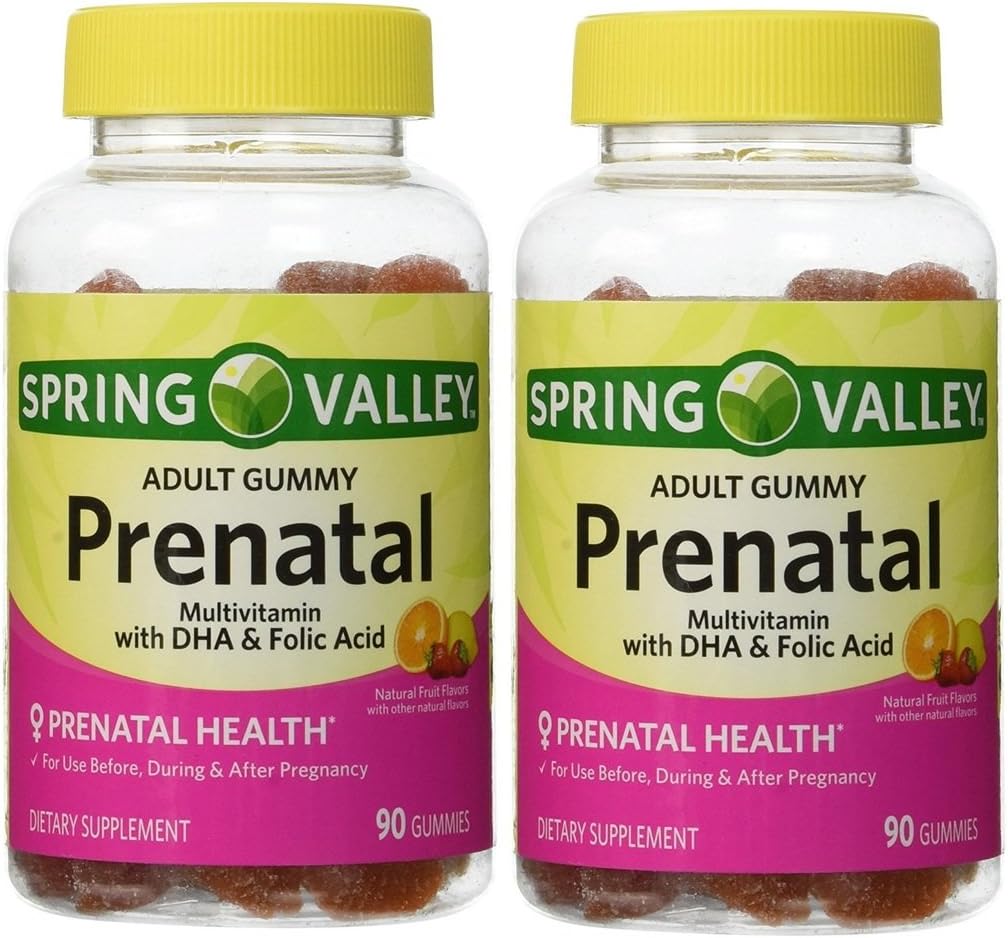 Spring Valley Voksen Gummy Prenatal Multivitamin med DHA & folinsyre (pakke med 2) 180 Gummies I alt