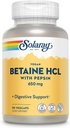 SOLARAY Vegan Betaine HCL med pepsin - Saltsyre supplement til fordøjelsessygdomme - med betain Hydrochlorid og fordøjelsesenzymer - Gut Health Support - 60- Day Garanti, 90 VegCaps