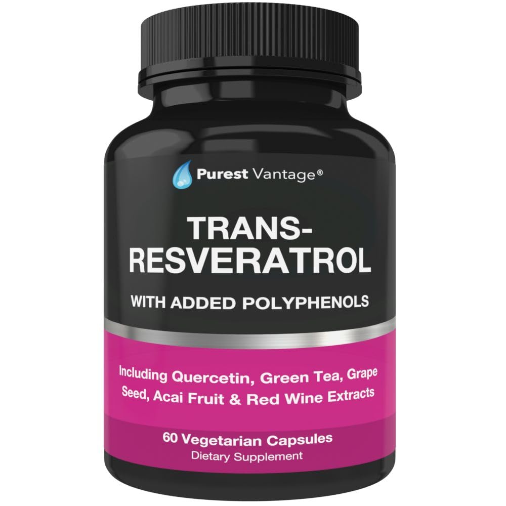 Resveratrol Supplement - Potent 1400mg Formel med Trans Resveratrol, Quercetin, Grape frø, grøn te, Acai og rød vin ekstrakt - 60 Veggie kapsler