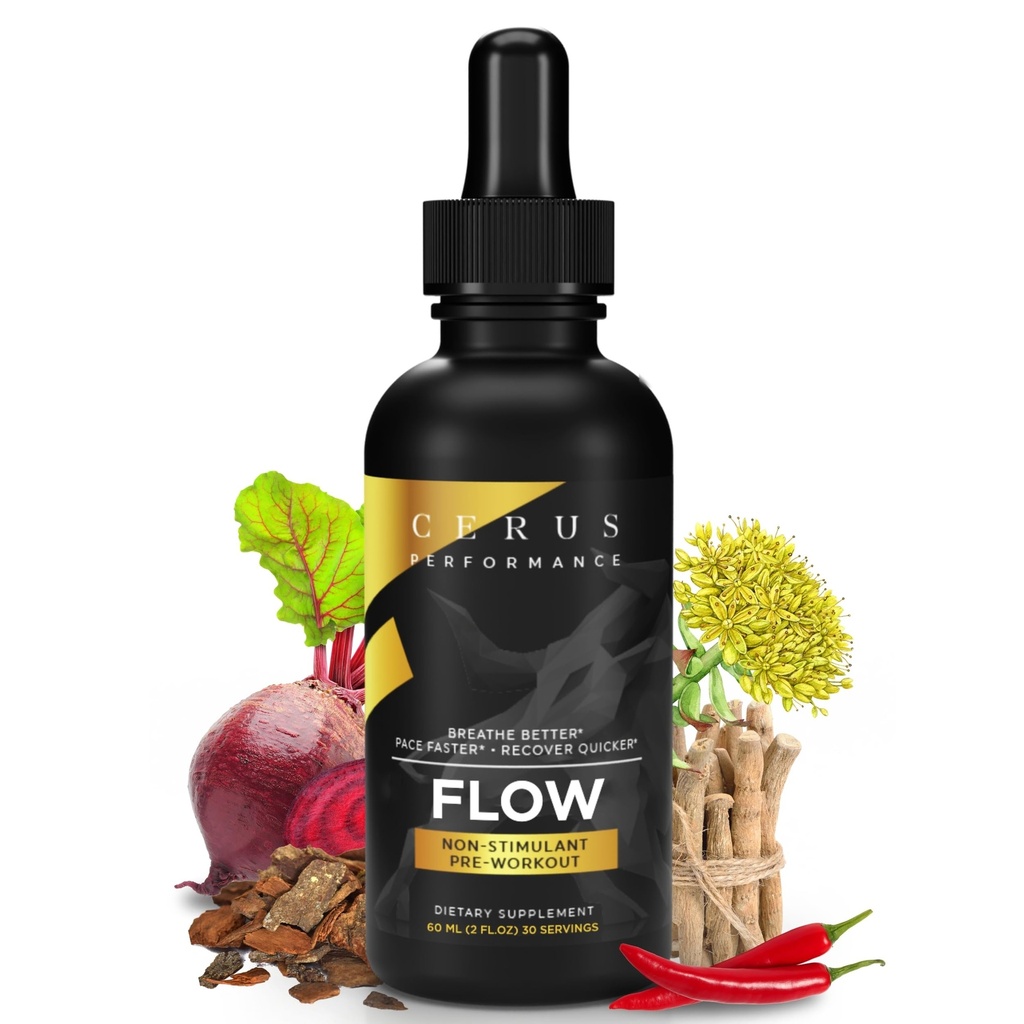 Cerus Performance Flow Stimulant- Free Endurance Pre- Workout - Øger Stamina, understøtter hjertesundhed med naturlige urter, Vegan- Friendly - 2 Fl Oz