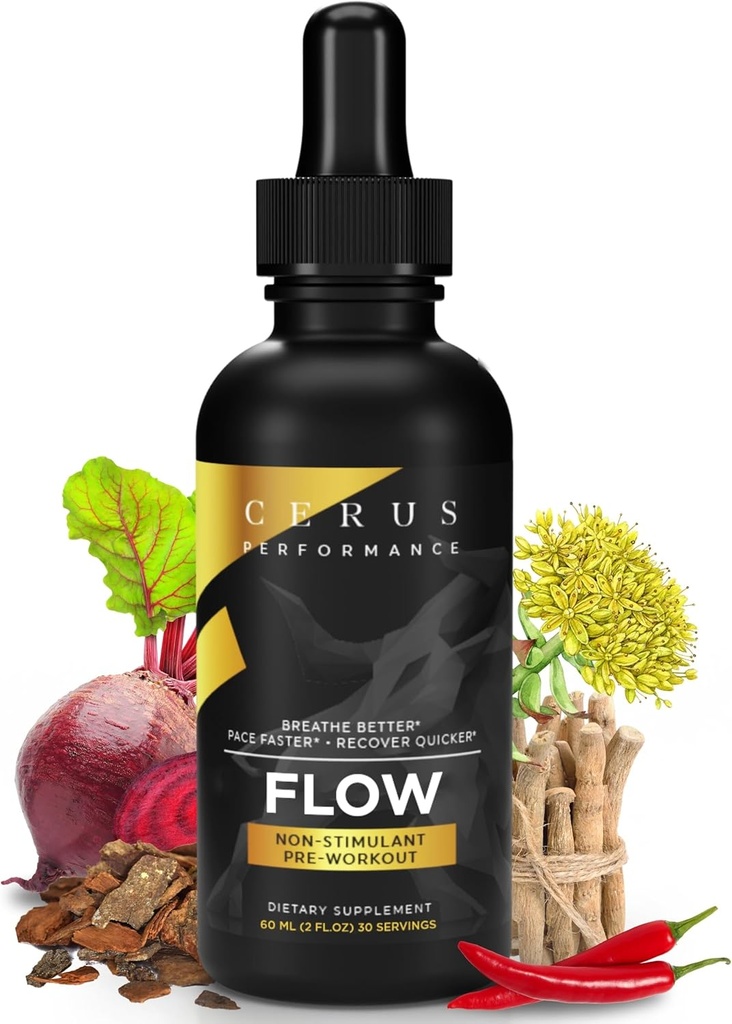 Cerus Performance Flow Stimulant- Free Endurance Pre- Workout - Øger Stamina, understøtter hjertesundhed med naturlige urter, Vegan- Friendly - 2 Fl Oz