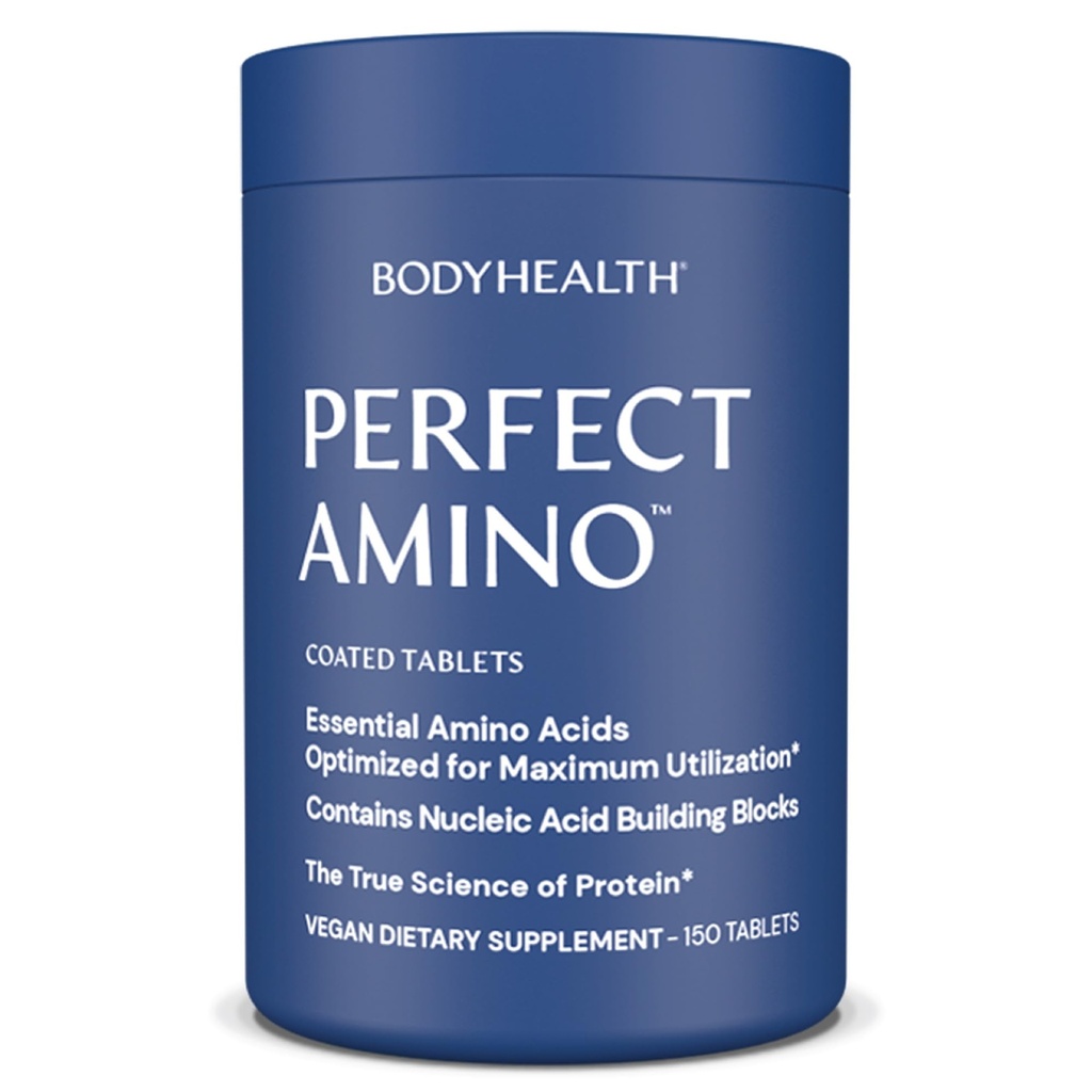 BodyHealth PerfectAmino (150 ct) Let at synke tabletter, essentielle aminosyrer tillæg med BCAA, Vegan Protein for Pre / Post Workout & Muscle Recovery med Lysin, Tryptophan, Leucin, Methionin