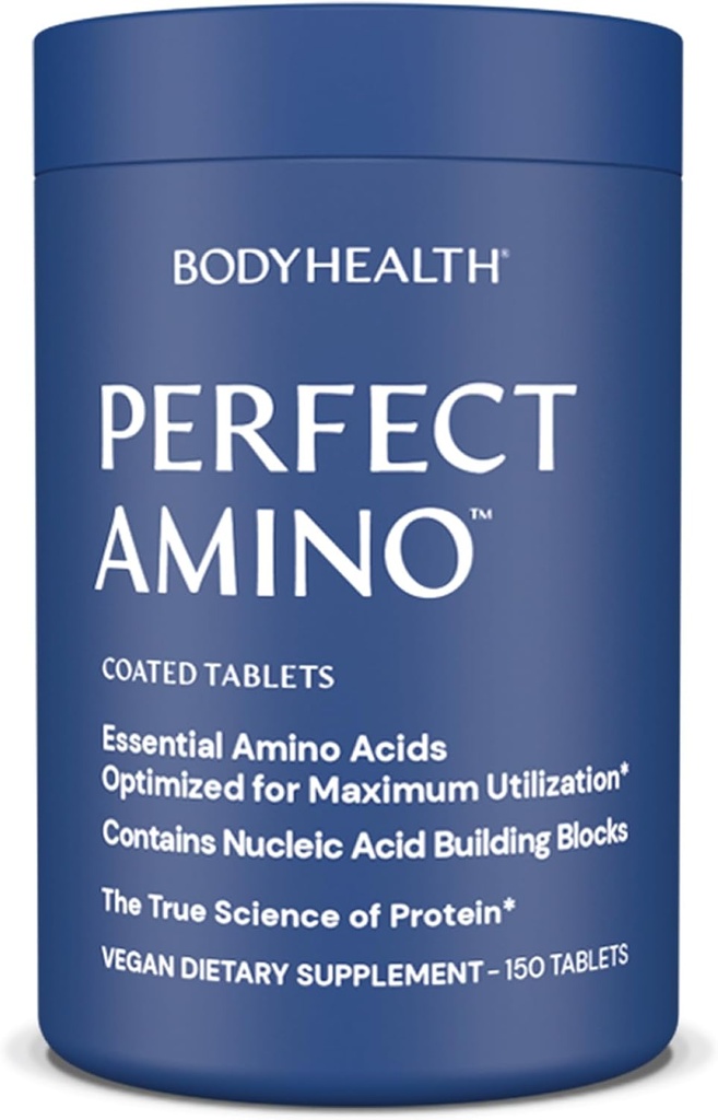 BodyHealth PerfectAmino (150 ct) Let at synke tabletter, essentielle aminosyrer tillæg med BCAA, Vegan Protein for Pre / Post Workout & Muscle Recovery med Lysin, Tryptophan, Leucin, Methionin