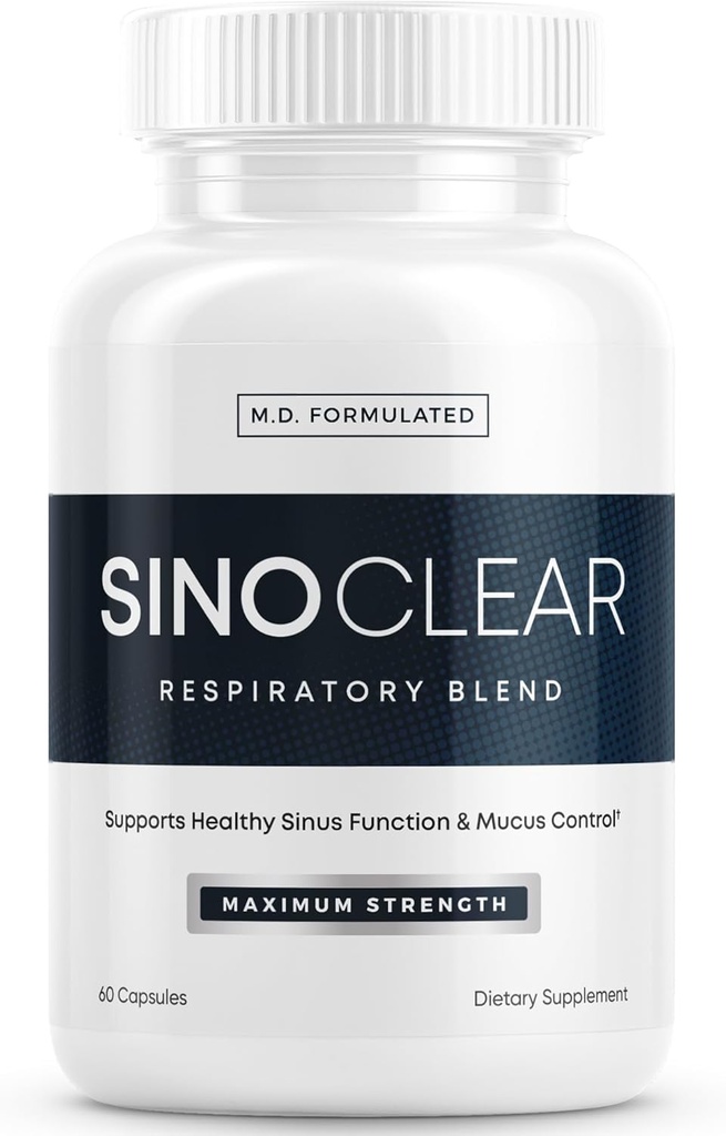 SinoClear Lung Detox & Sinus Pressure Relief Supplement (60 Caps): Ren og Natural Nasal Decongestant, Sinus Relief, & Lung Cleanse Blend - NAC, Andrograhis, & Thyme Leaf - GMO- Gratis & Lavet i USA