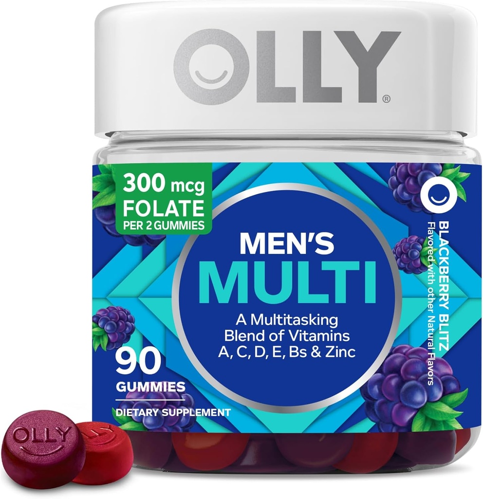 OLLY Mænds Multivitamin Gummy, Vitamin A, C, D, E, B, Zink, Blackberry Flavor, 45 Day Supply - 90 Greve