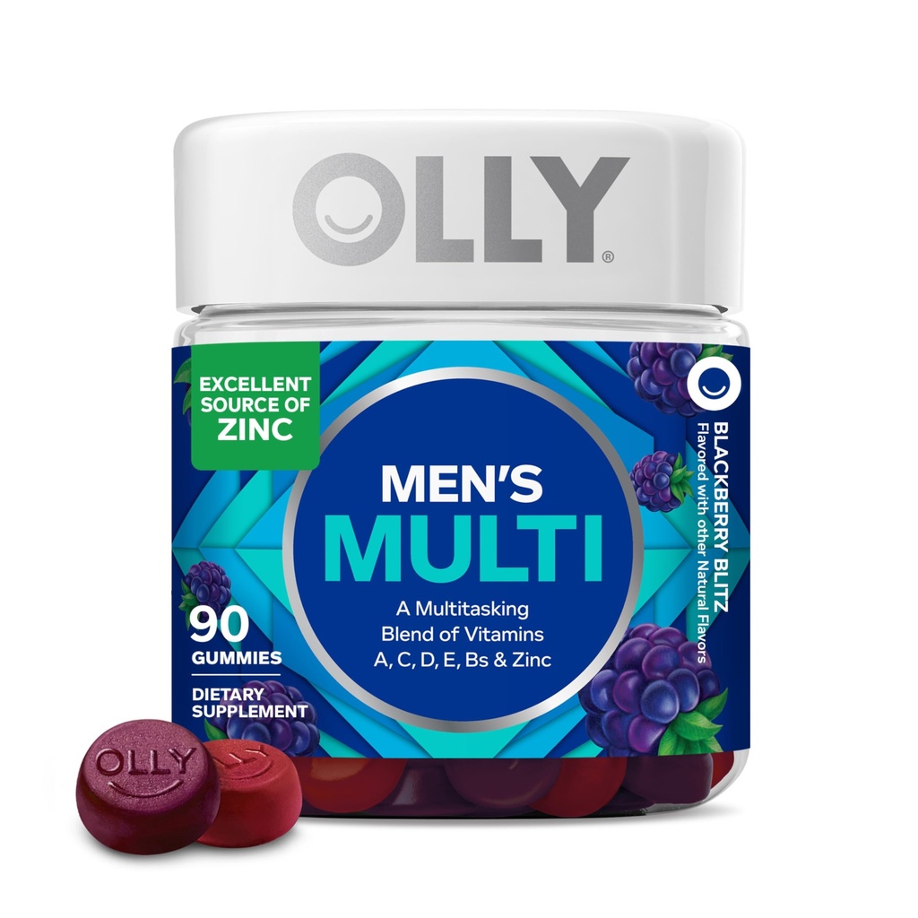 OLLY Mænds Multivitamin Gummy, Vitamin A, C, D, E, B, Zink, Blackberry Flavor, 45 Day Supply - 90 Greve