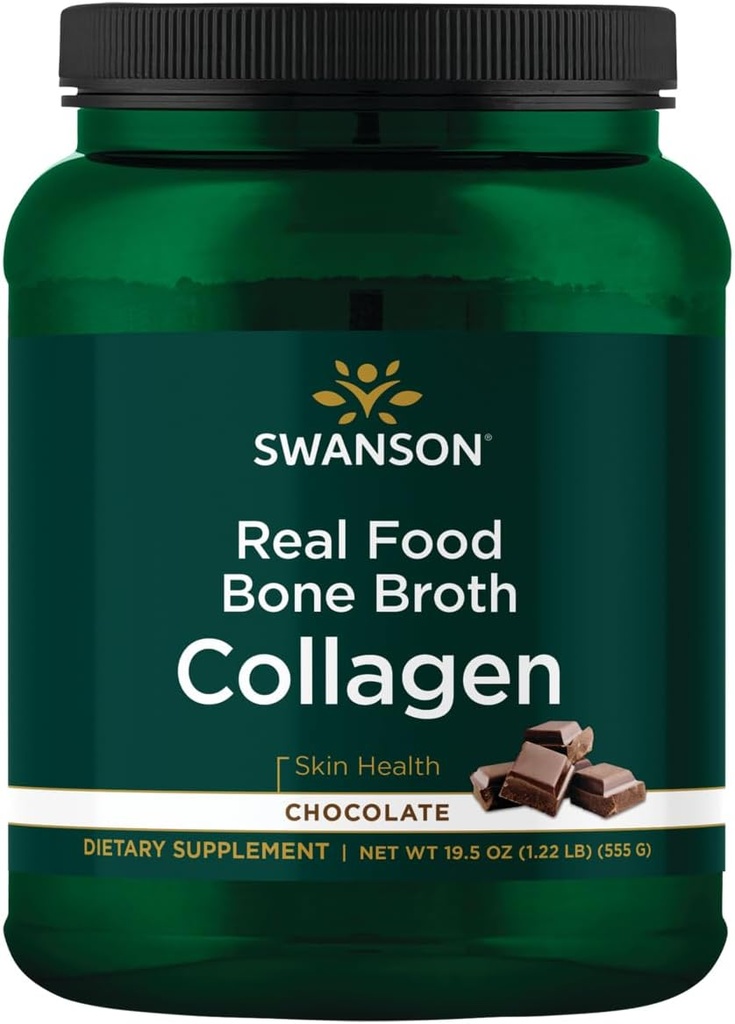 Swanson Real Food Bone Broth Collagen - Chokolade 19.5 oz Pwdr