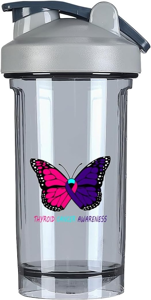 Thyreoideakræft Bevidsthed 18 Ounce Shaker Flaske Drink Mixer Leakout Pre Workout Protein Shakes Meal Erstatning Shakes Flasker 500ML / 18 Oz Gray & -1 & -1 & - 1-1