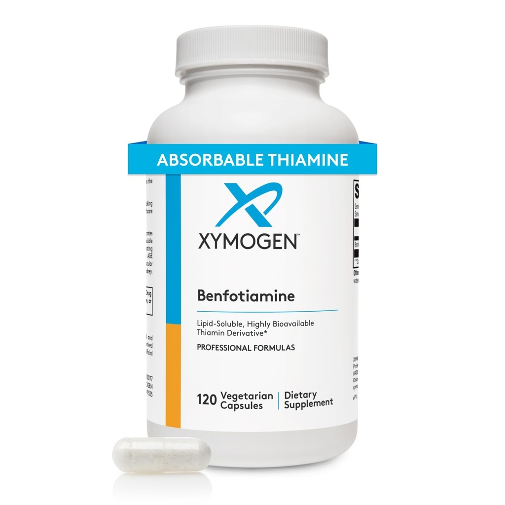 XYMOGEN Benfotiamin 300mg - Højt biotilgængeligt thiamin B1 supplement Derivater til støtte for metaboliske, nerve + vaskulær sundhed (120 kapsler)